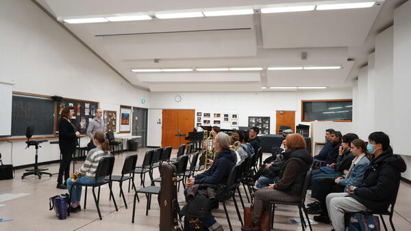 Thumbnail Image for Groups listening to Brass presentation during Fall Campus Day.